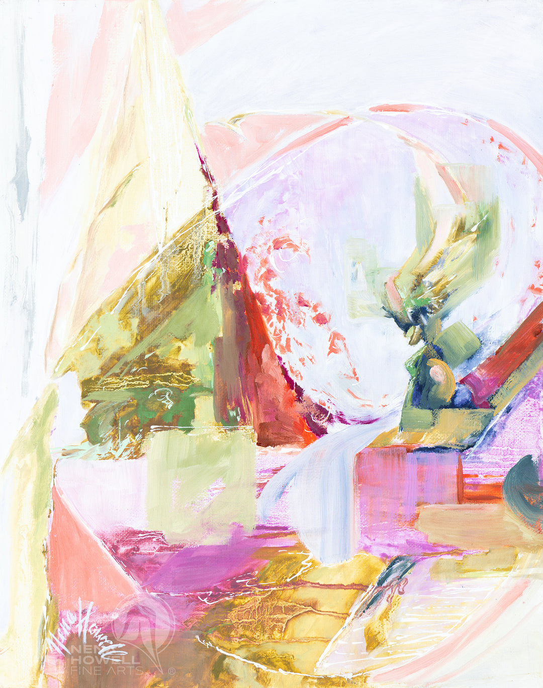 Original abstract landscape painting by Nena Howell is a dynamic interplay of geometric shapes and organic forms.
