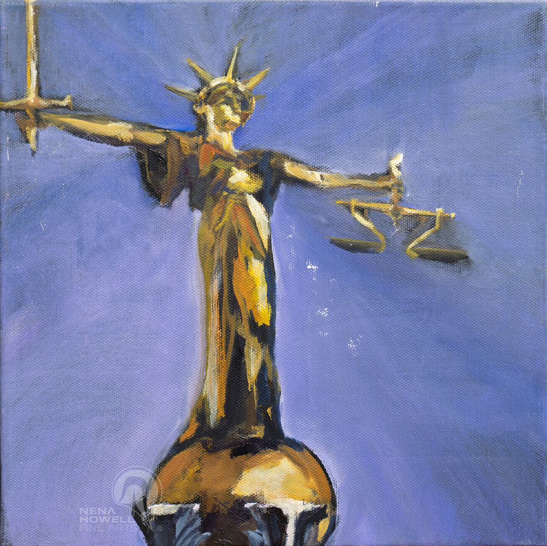 Golden Truth by Nena Howell is an original oil painting that celebrates the enduring symbol of truth and justice.