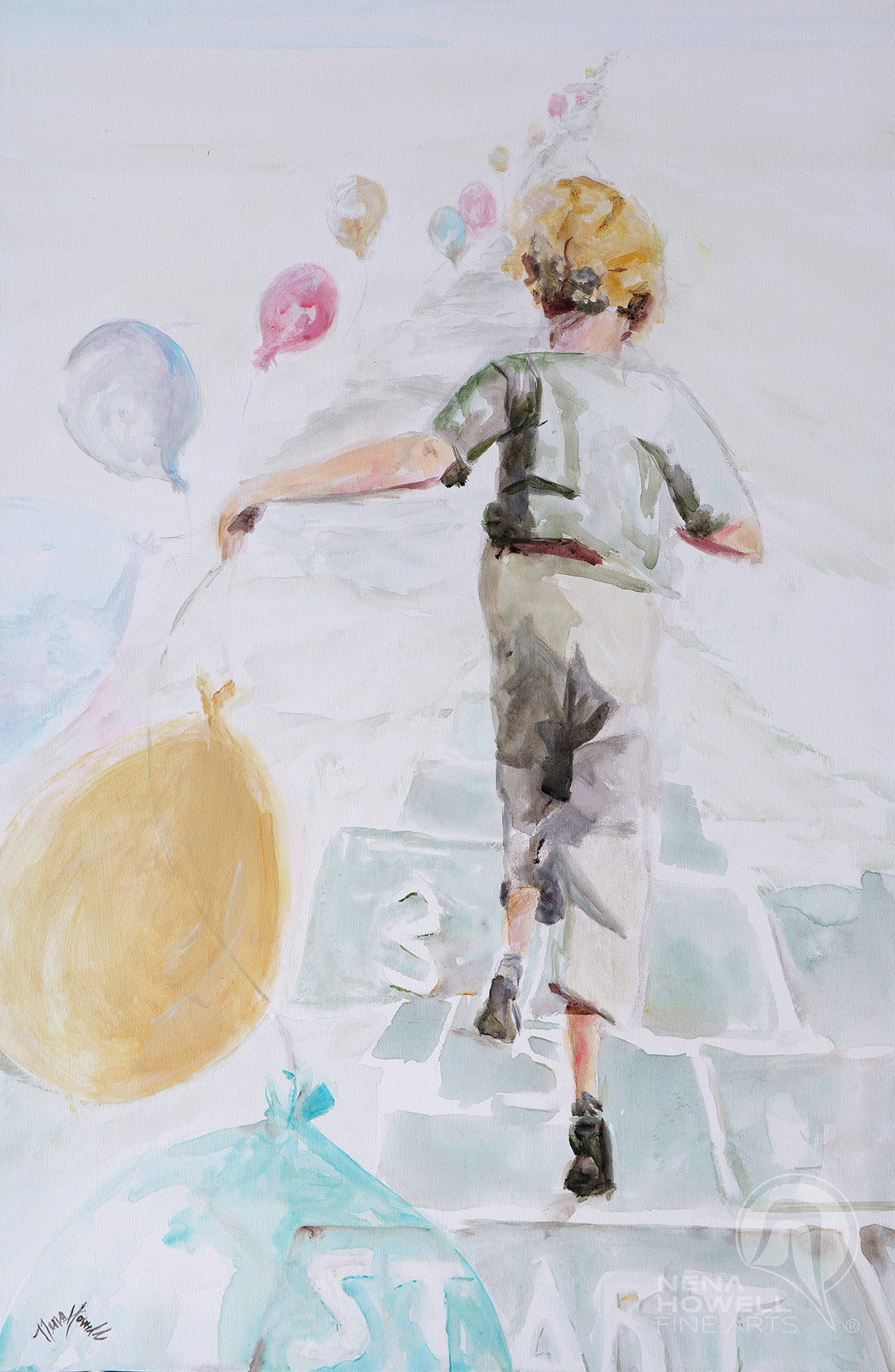This Nena Howell original acrylic painting captures the whimsical carefree spirit of childhood.