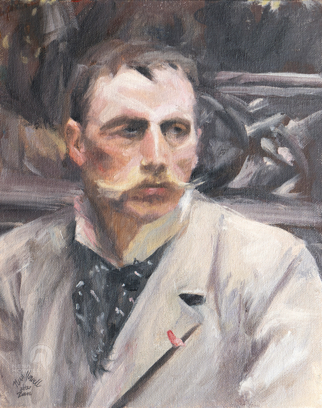This is a oil on canvas studio study of Zorn's portrait of gentleman in white jacket by Nena Howell.